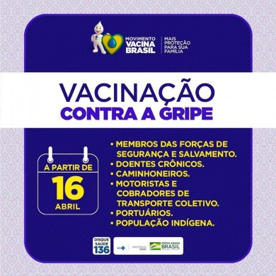 Secretaria de saúde dará início à 2ª etapa da Campanha de Vacinação contra Gripe