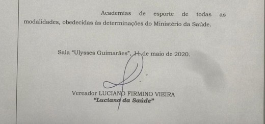 Vereador pede que Mogi Guaçu siga decreto federal e autorize funcionamento de academias