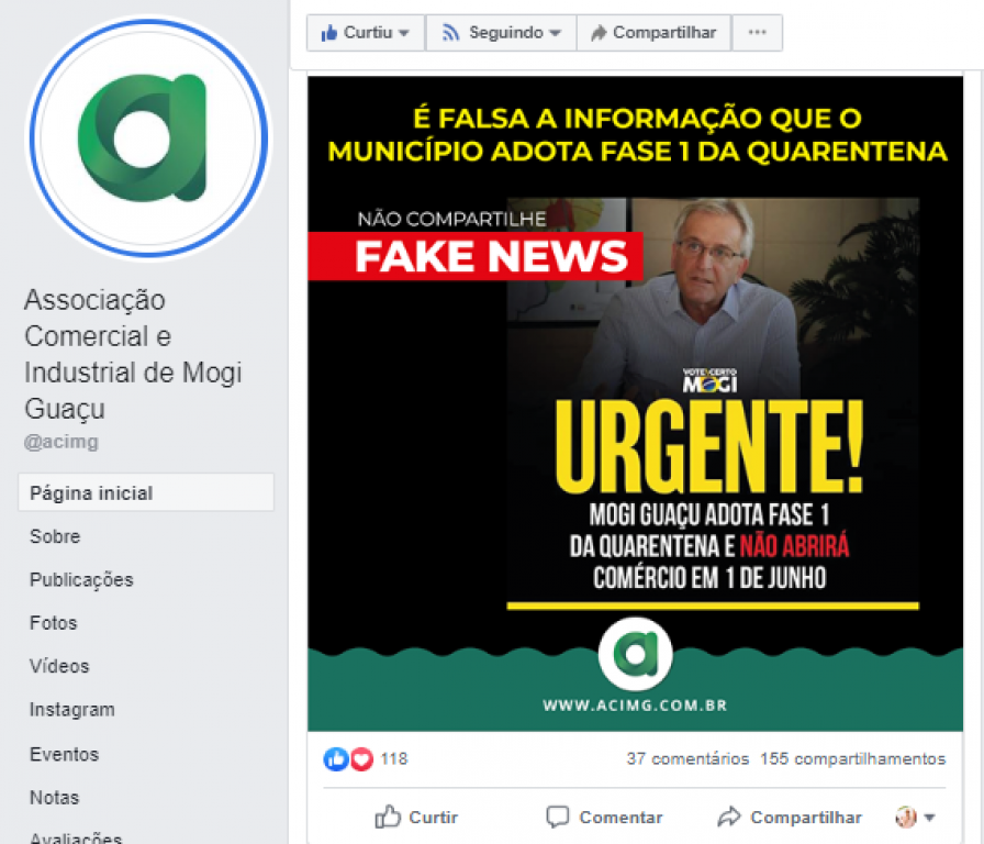 Notícia sobre não reabertura do comércio viraliza e ACIMG diz se tratar de ‘Fake News’