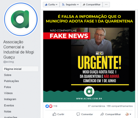 Notícia sobre não reabertura do comércio viraliza e ACIMG diz se tratar de ‘Fake News’