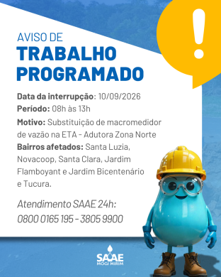 SAAE anuncia interrupção programada no abastecimento de água na Zona Norte