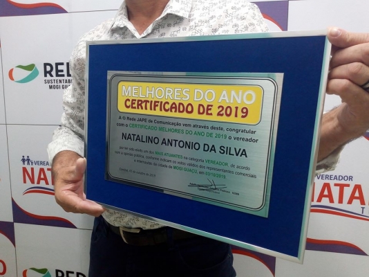 Vereador Natalino Tony Silva recebe prêmio de melhores do ano de 2019