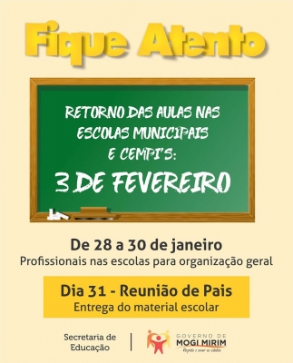 Aulas retornam dia 3 de fevereiro em Mogi Mirim